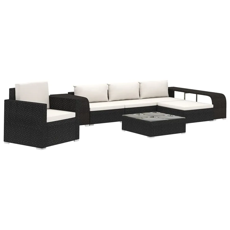 Salon de jardin 8 pcs avec coussins résine tressée noir - 2