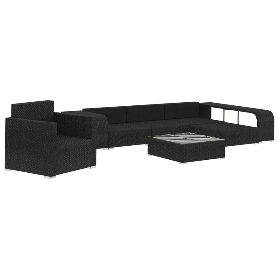 Salon de jardin 8 pcs avec coussins résine tressée noir - 3