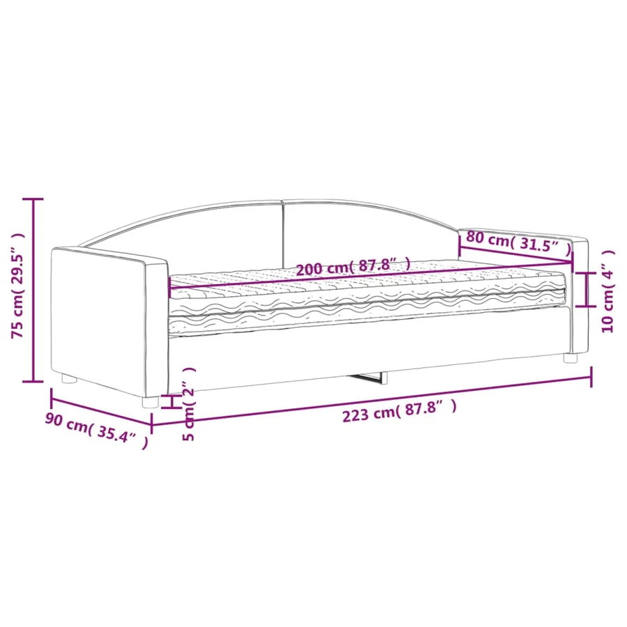 Lit de jour avec matelas gris clair 80x200 cm tissu - 12