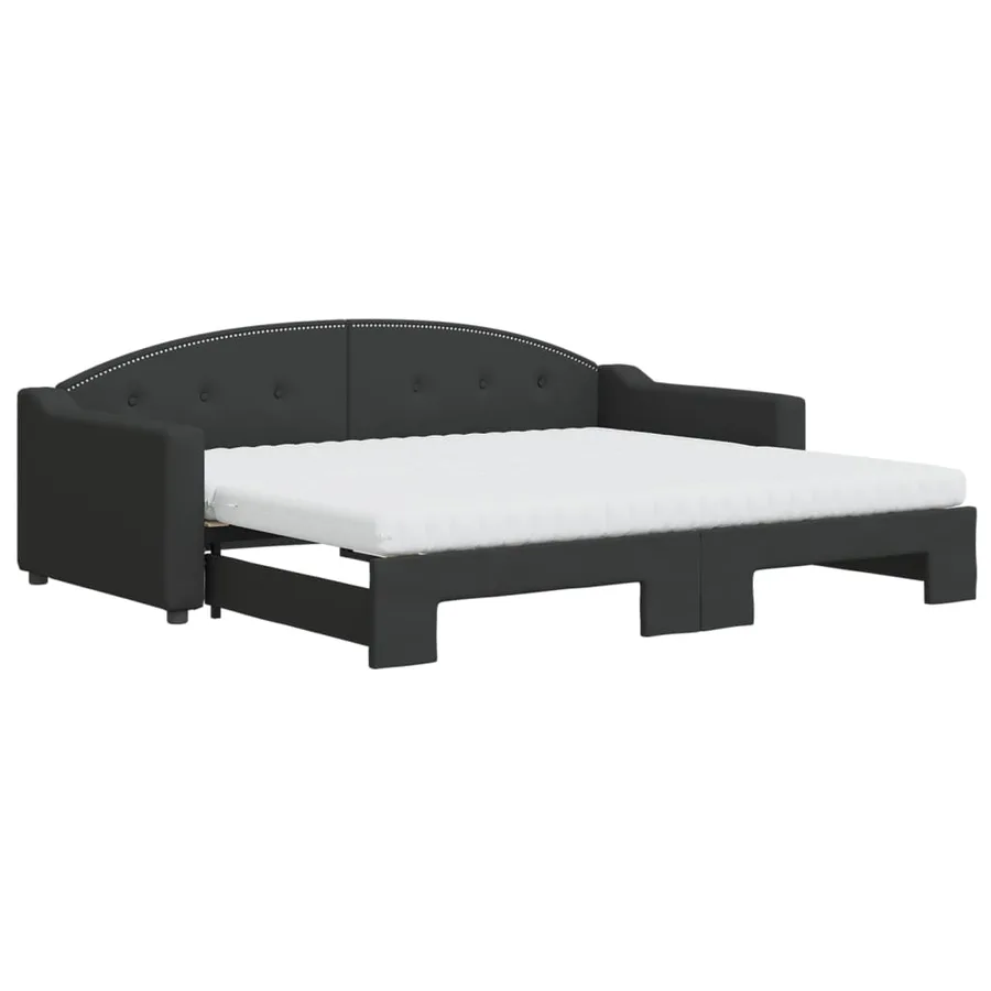 Lit de jour avec gigogne et matelas noir 90x200 cm tissu - 2