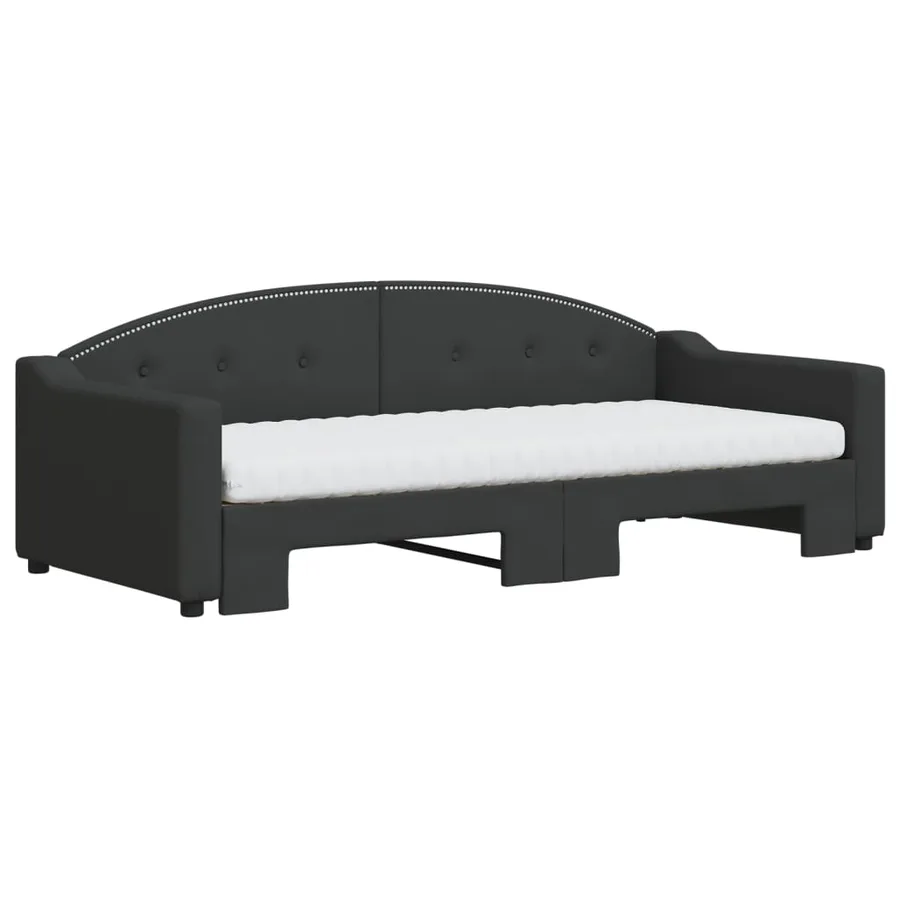 Lit de jour avec gigogne et matelas noir 90x200 cm tissu - 3