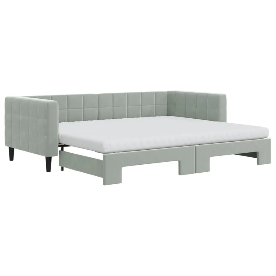 Lit de jour avec gigogne et matelas gris clair 90x200cm velours - 2