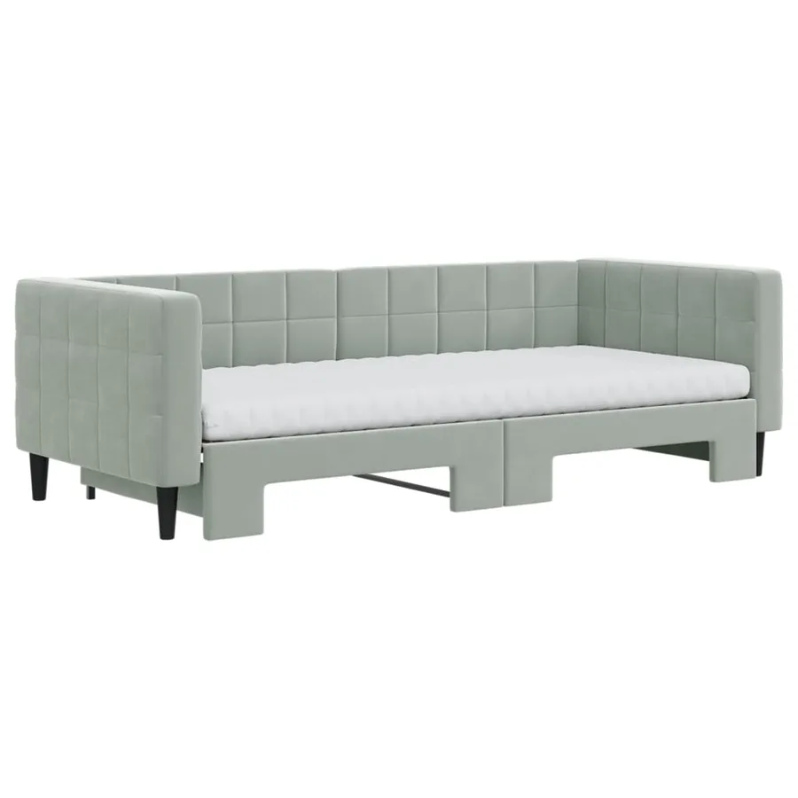Lit de jour avec gigogne et matelas gris clair 90x200cm velours - 3