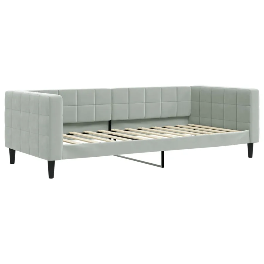 Lit de jour avec gigogne et matelas gris clair 90x200cm velours - 4