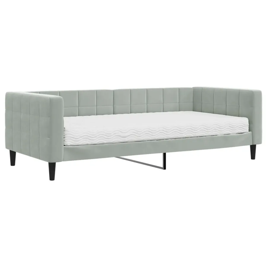 Lit de jour avec matelas gris clair 90x200 cm velours - 2
