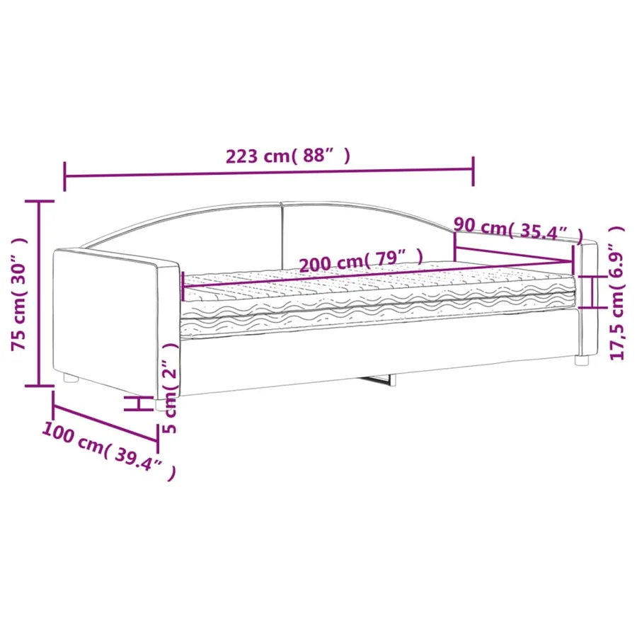Lit de jour avec matelas taupe 90x200 cm tissu - 12