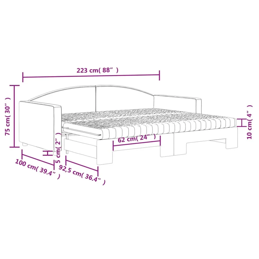 Lit de jour avec gigogne et matelas taupe 90x200 cm tissu - 12