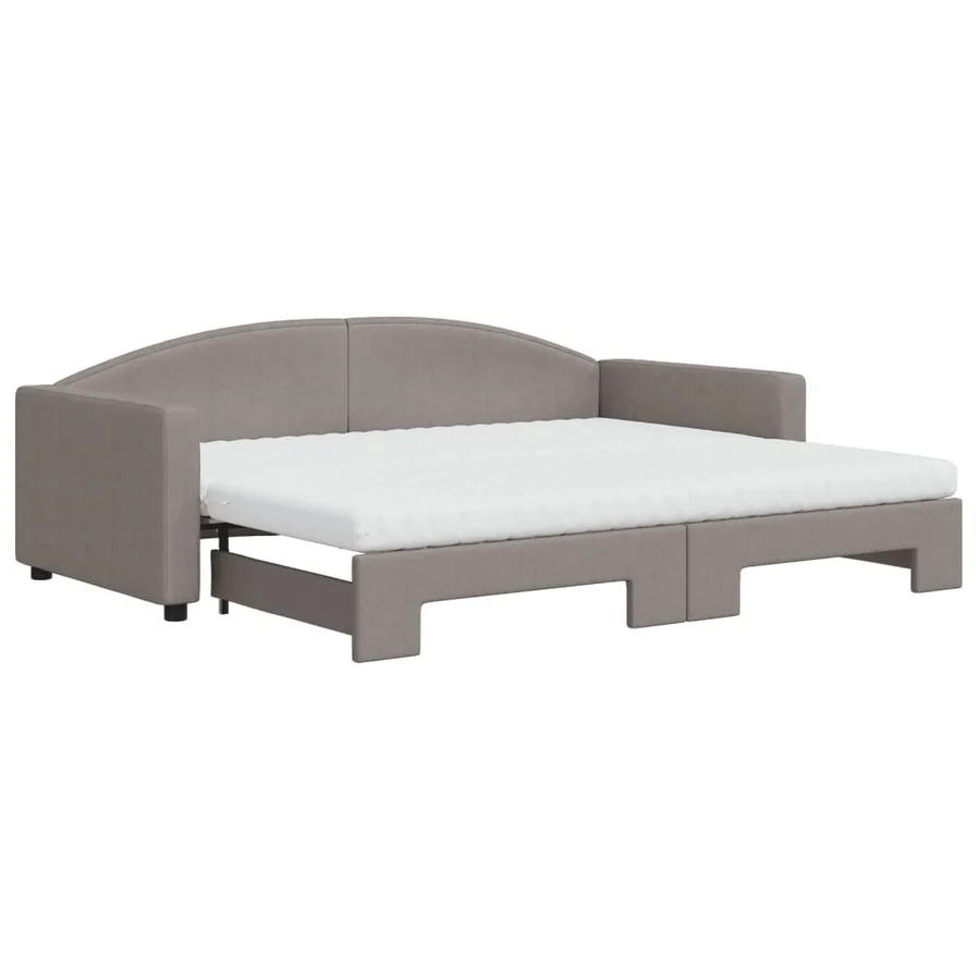 Lit de jour avec gigogne et matelas taupe 90x200 cm tissu - 2