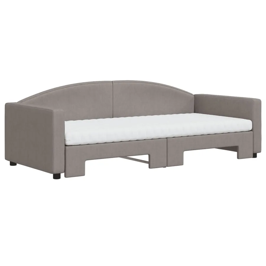 Lit de jour avec gigogne et matelas taupe 90x200 cm tissu - 3