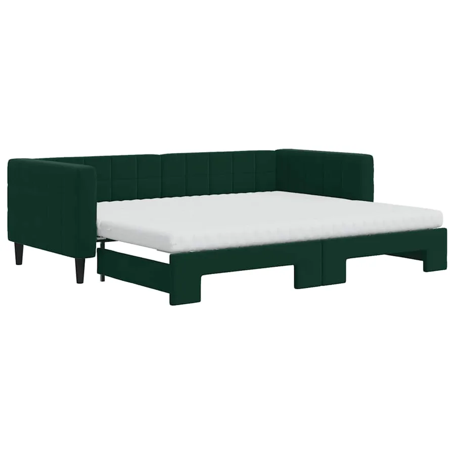 Lit de jour avec gigogne et matelas vert foncé 90x200cm velours - 2