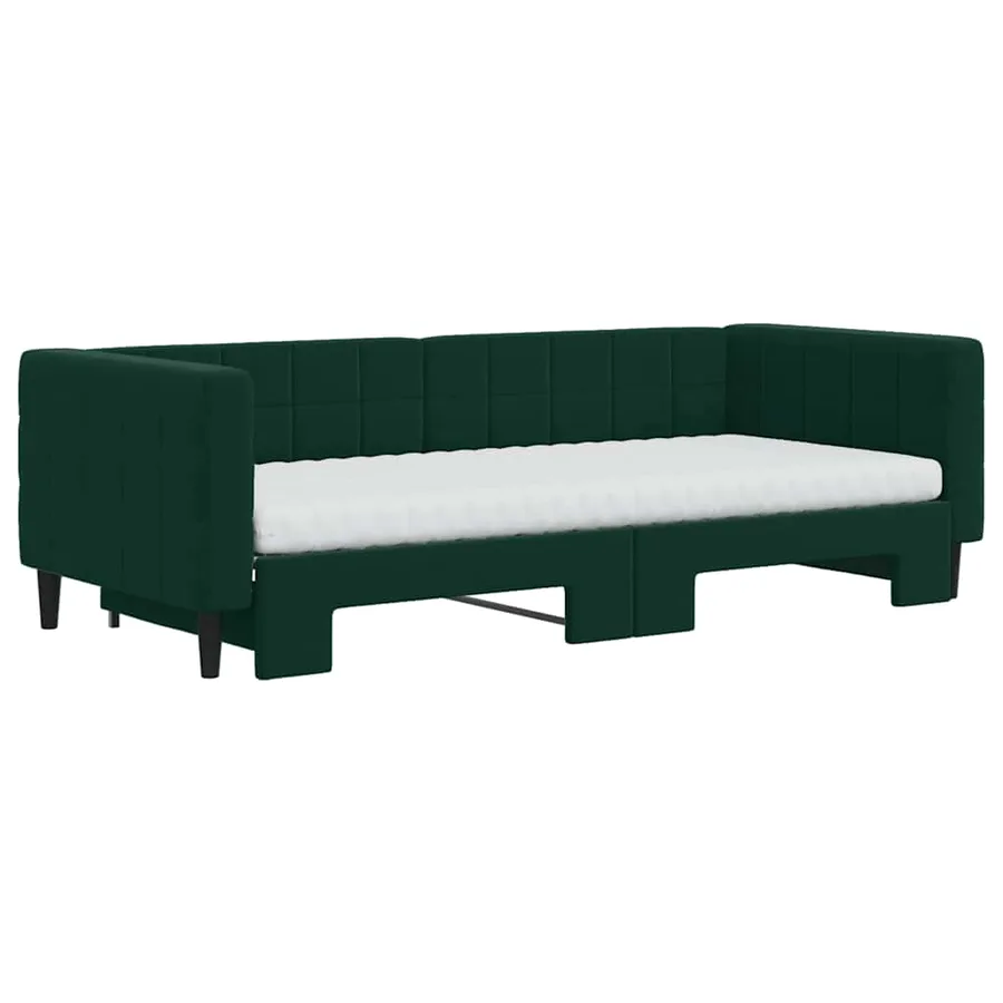 Lit de jour avec gigogne et matelas vert foncé 90x200cm velours - 3
