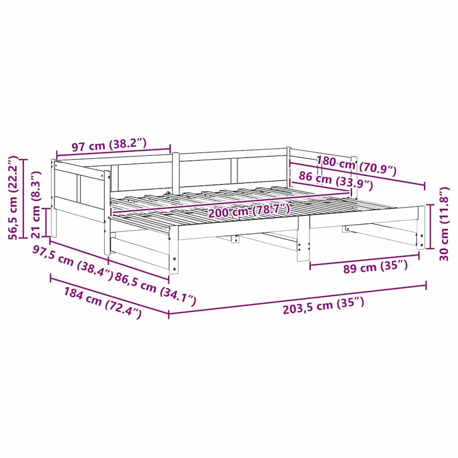 Lit Pull-out de Jour Marron 203,5 x 184 x 56,5 cm - 13