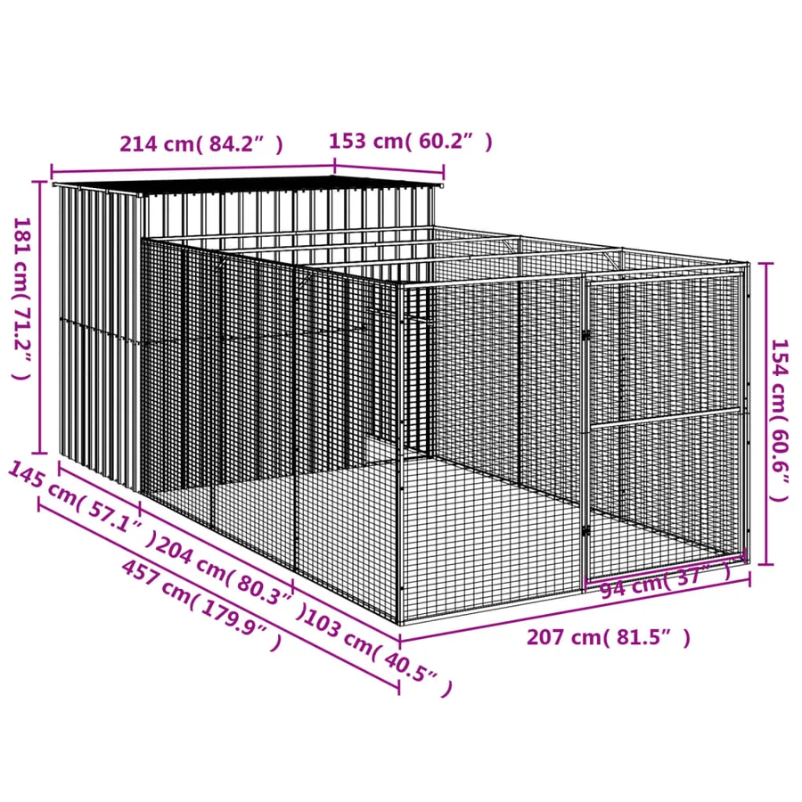 Niche pour chien avec cour anthracite 214x457x181 cm - 9