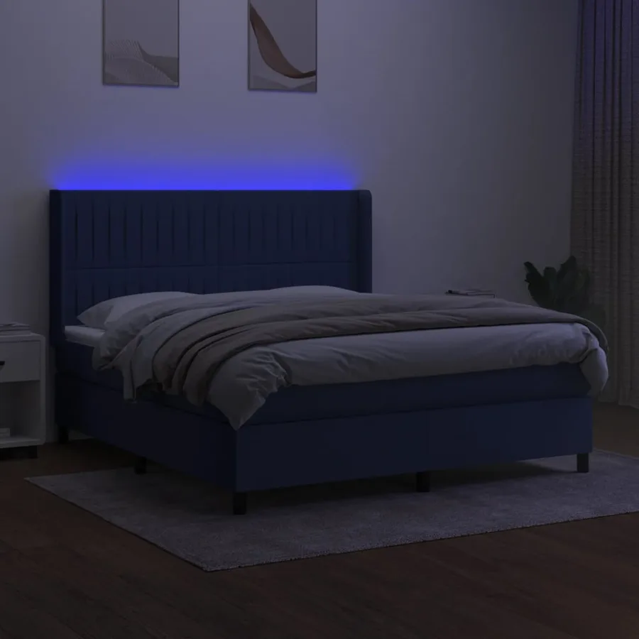 Sommier à lattes de lit matelas et LED Bleu 180x200 cm Tissu - 3