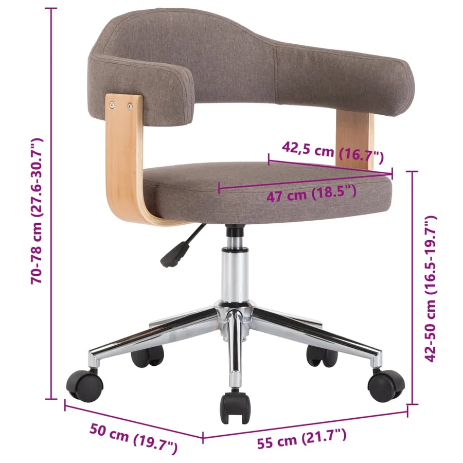 Chaises pivotantes à manger lot de 6 taupe bois courbé et tissu - 9