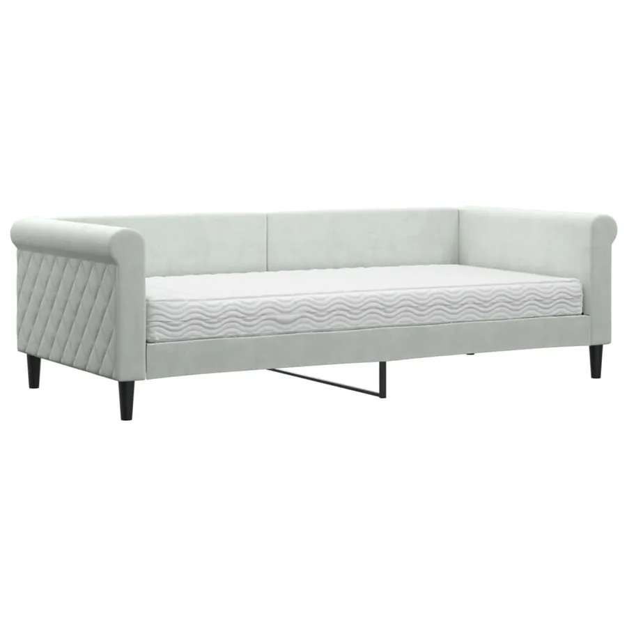 Lit de jour avec matelas gris clair 90x200 cm velours - 2