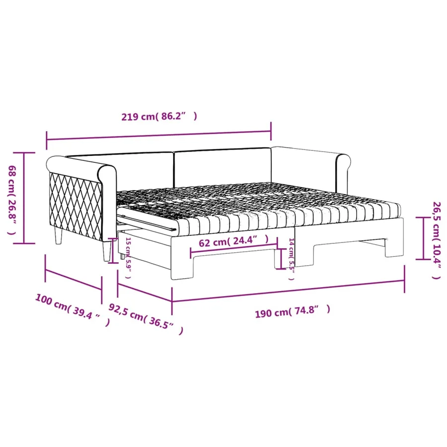 Lit de jour avec gigogne et matelas gris clair 90x190cm velours - 12