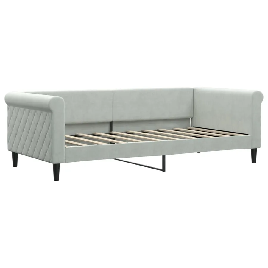 Lit de jour avec gigogne et matelas gris clair 90x190cm velours - 4