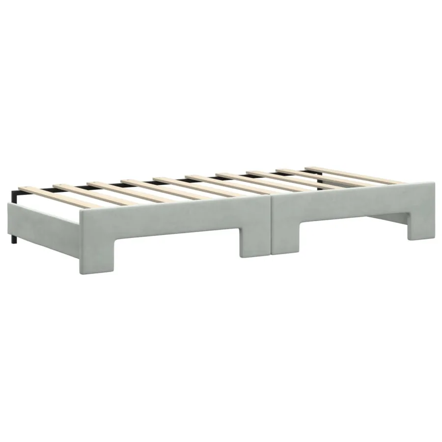 Lit de jour avec gigogne et matelas gris clair 90x190cm velours - 5