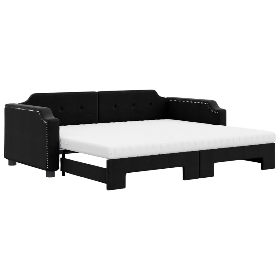 Lit de jour avec gigogne et matelas noir 90x200 cm tissu - 2