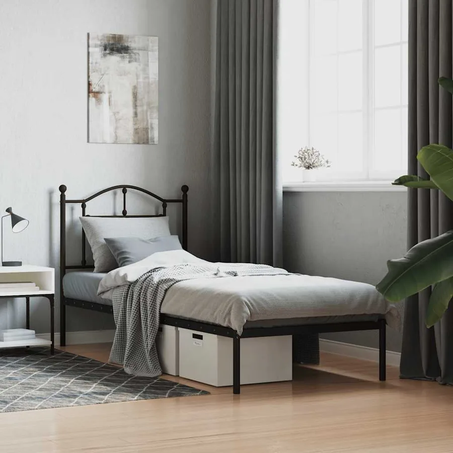 Cadre de lit métal sans matelas avec tête de lit noir 90x200 cm