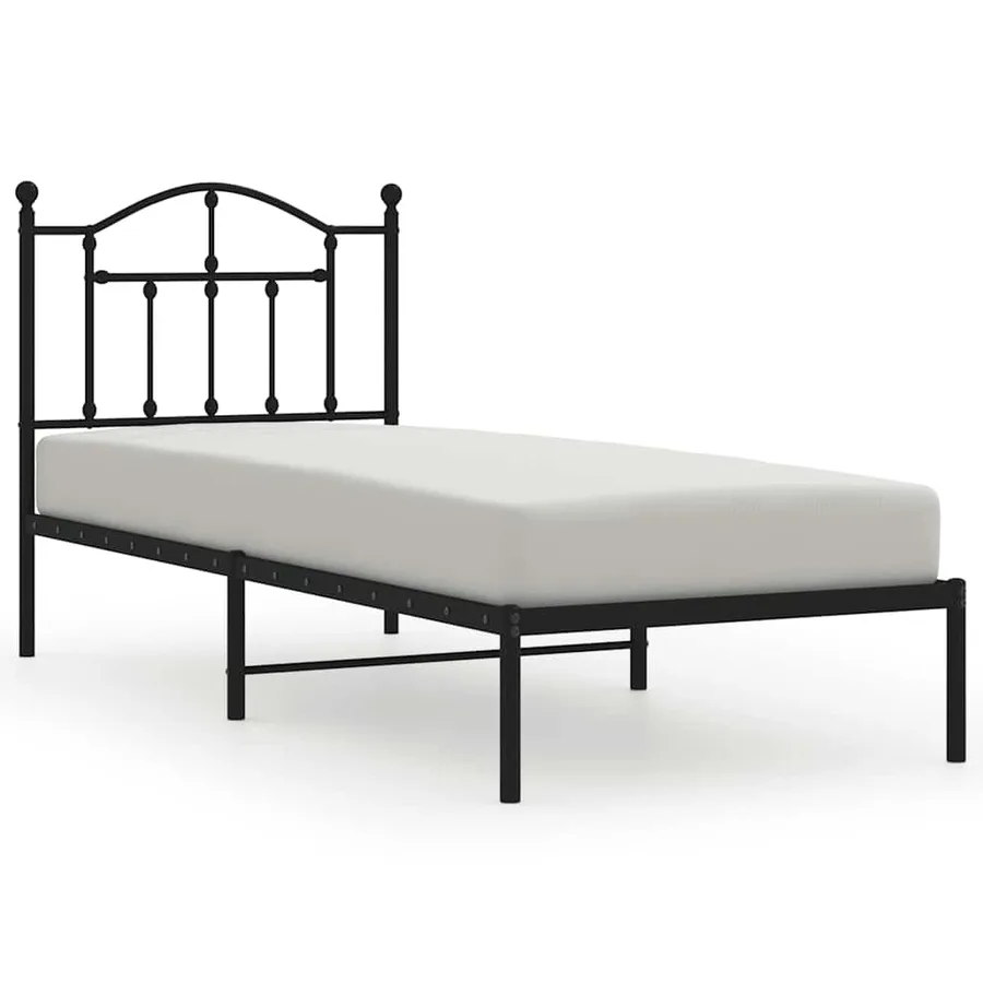 Cadre de lit métal sans matelas avec tête de lit noir 90x200 cm - 2