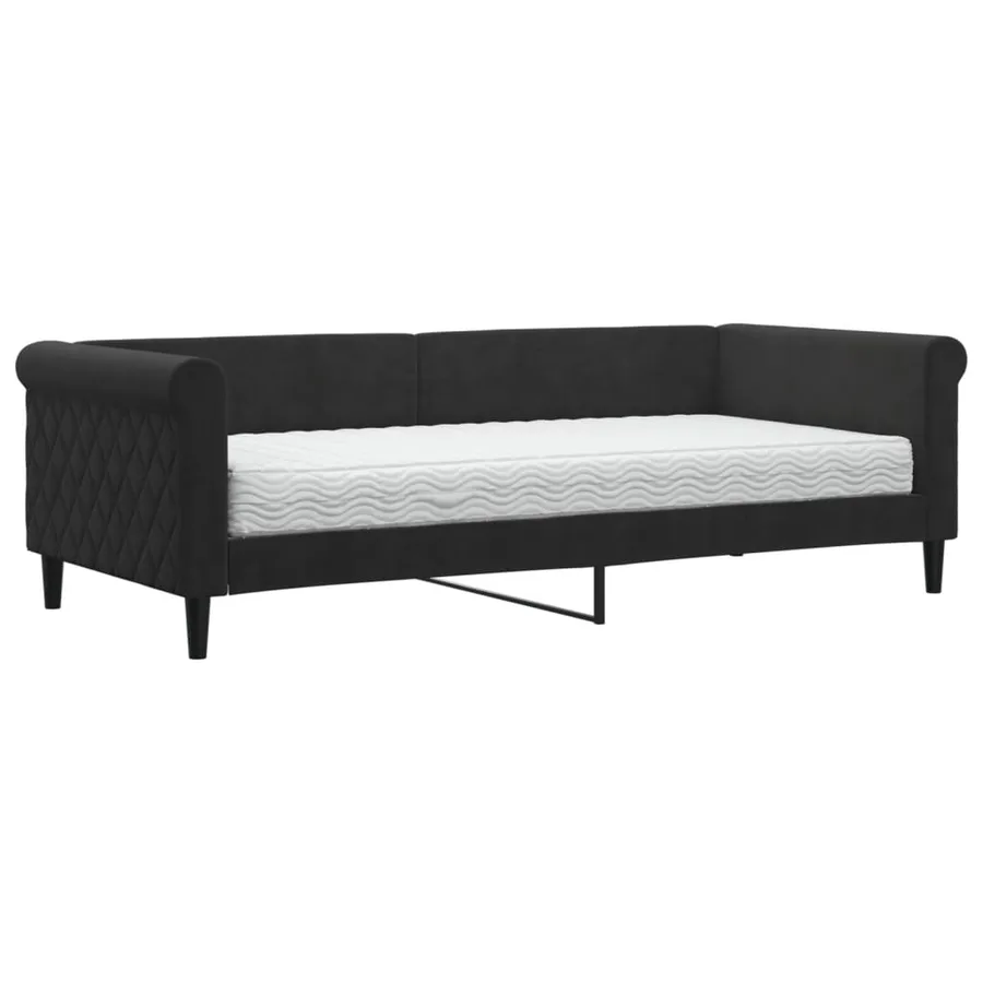 Lit de jour avec matelas noir 90x200 cm velours - 2