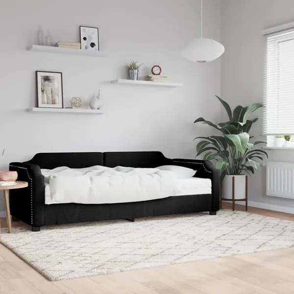 Lit de jour avec matelas noir 100x200 cm tissu