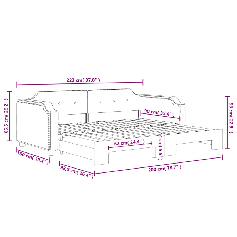Lit de jour avec gigogne sans matelas taupe 90x200 cm - 11