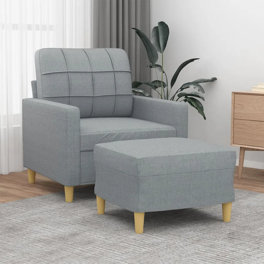 Fauteuil avec repose-pied Gris clair 60 cm Tissu