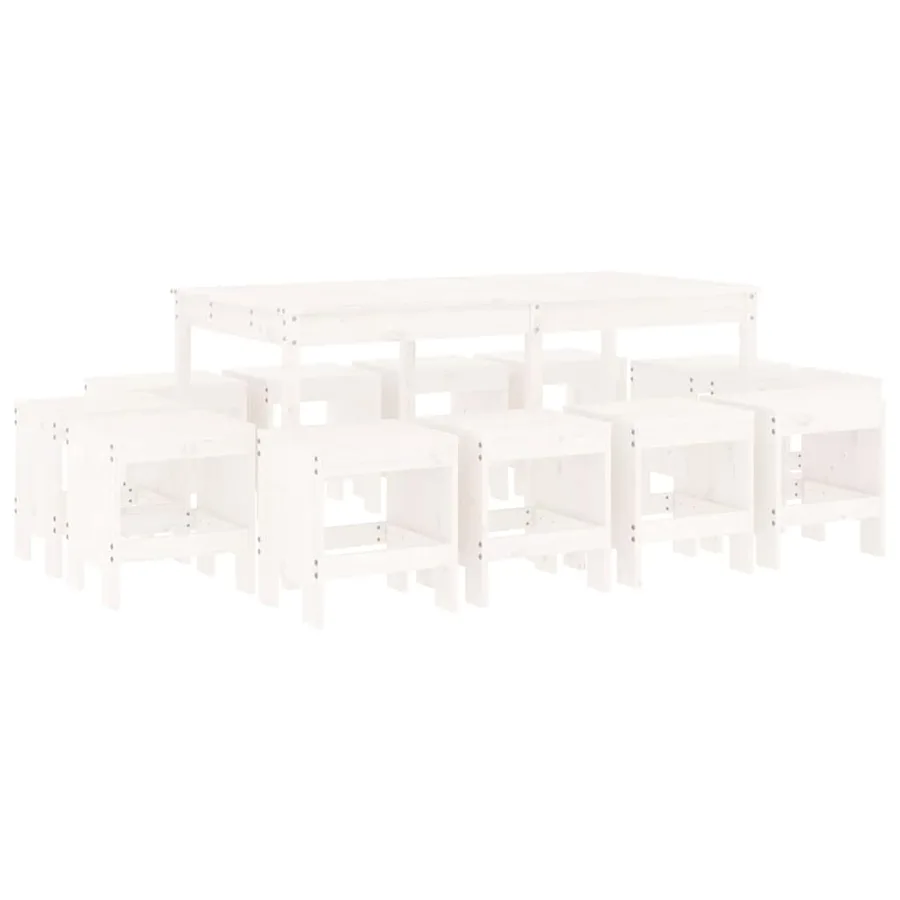 Ensemble à manger de jardin 13 pcs blanc bois de pin massif - 2