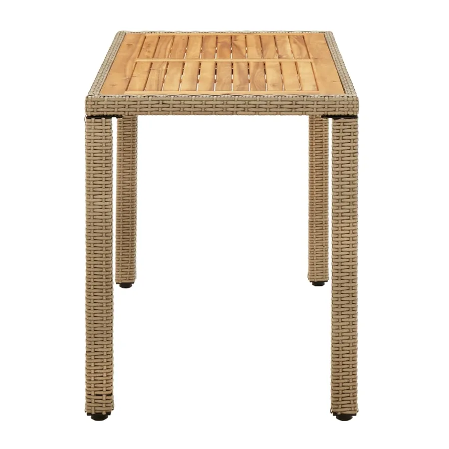 Table de jardin Beige 123x60x74 cm Résine tressée bois massif - 3