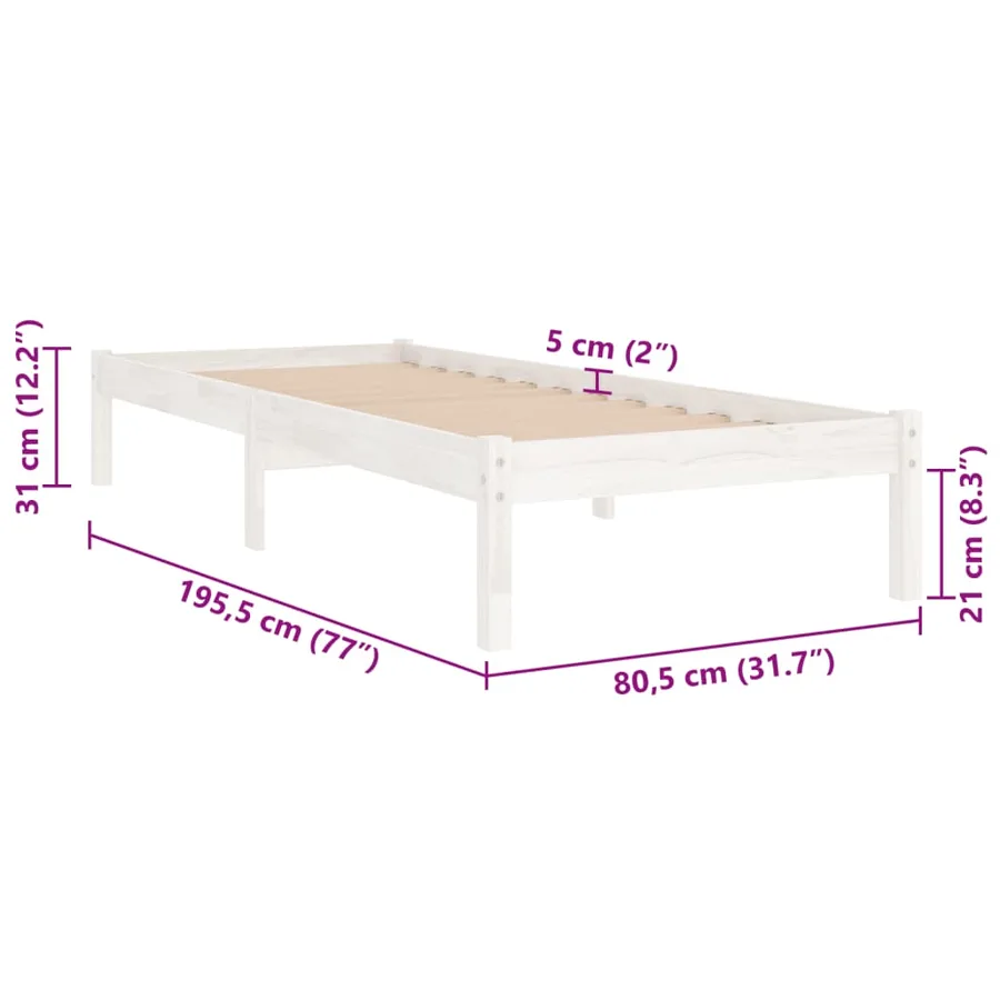 Cadre de lit sans matelas blanc bois massif - 8