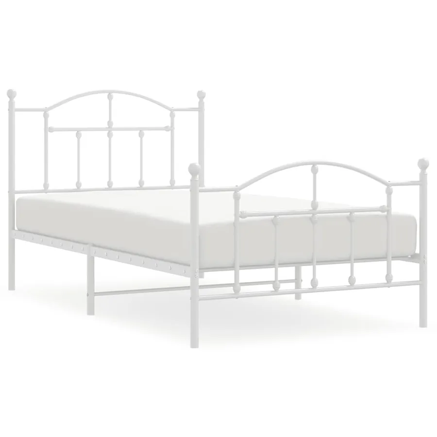 Cadre de lit métal sans matelas et pied de lit blanc 100x190 cm - 2
