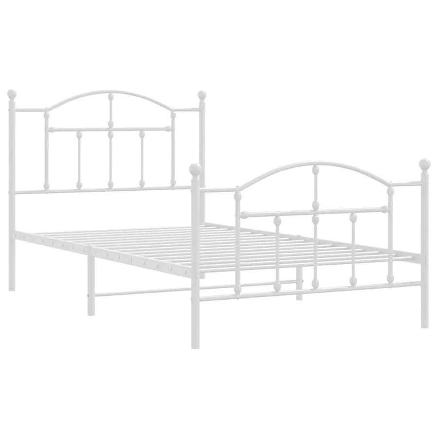 Cadre de lit métal sans matelas et pied de lit blanc 100x190 cm - 3