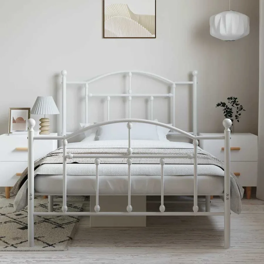 Cadre de lit métal sans matelas et pied de lit blanc 100x190 cm - 4