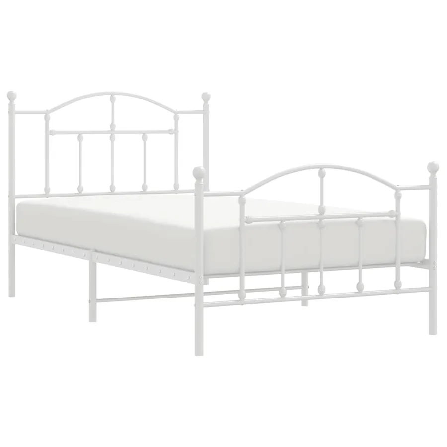 Cadre de lit métal sans matelas et pied de lit blanc 100x190 cm - 5