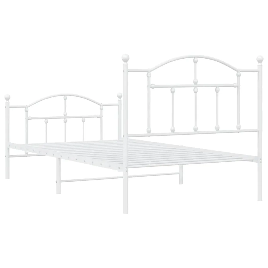 Cadre de lit métal sans matelas et pied de lit blanc 100x190 cm - 8