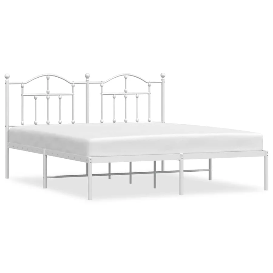 Cadre de lit métal sans matelas et tête de lit blanc 160x200 cm - 2