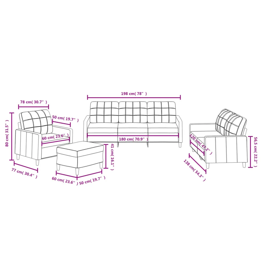 Ensemble de canapés 4 pcs avec coussins Gris foncé Tissu - 10
