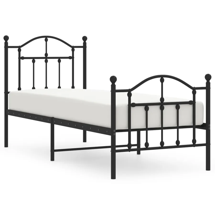 Cadre de lit métal sans matelas avec pied de lit noir 75x190 cm - 2