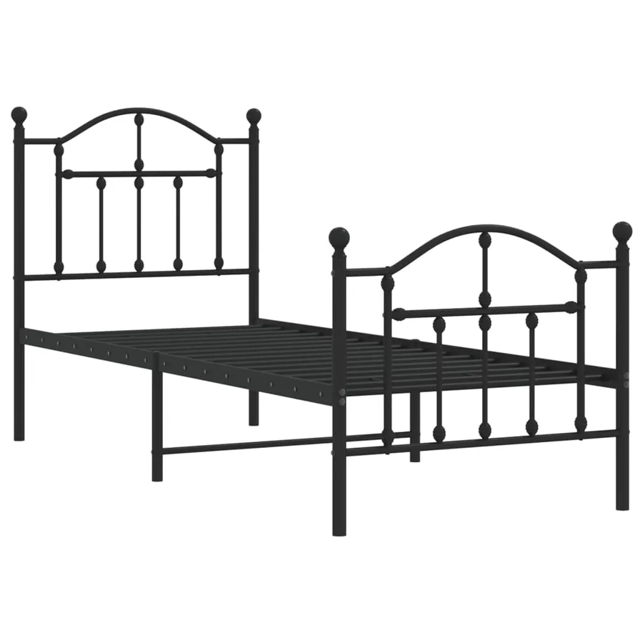 Cadre de lit métal sans matelas avec pied de lit noir 75x190 cm - 3