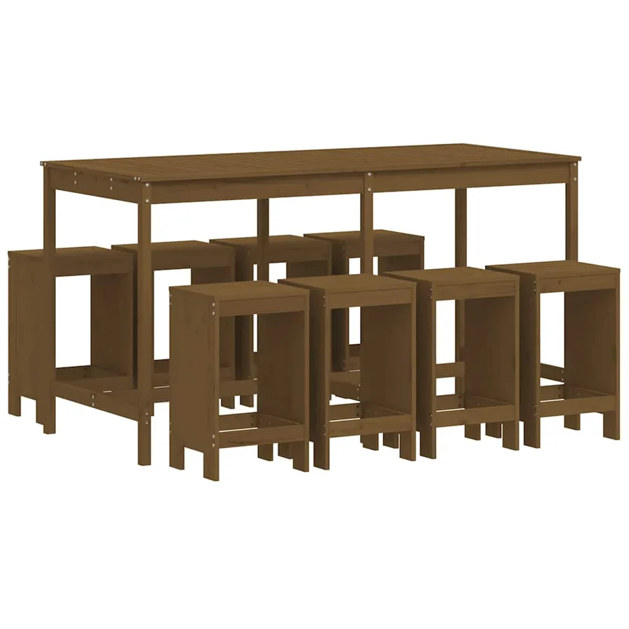 Ensemble de bar de jardin 9 pcs marron miel bois de pin massif - 2