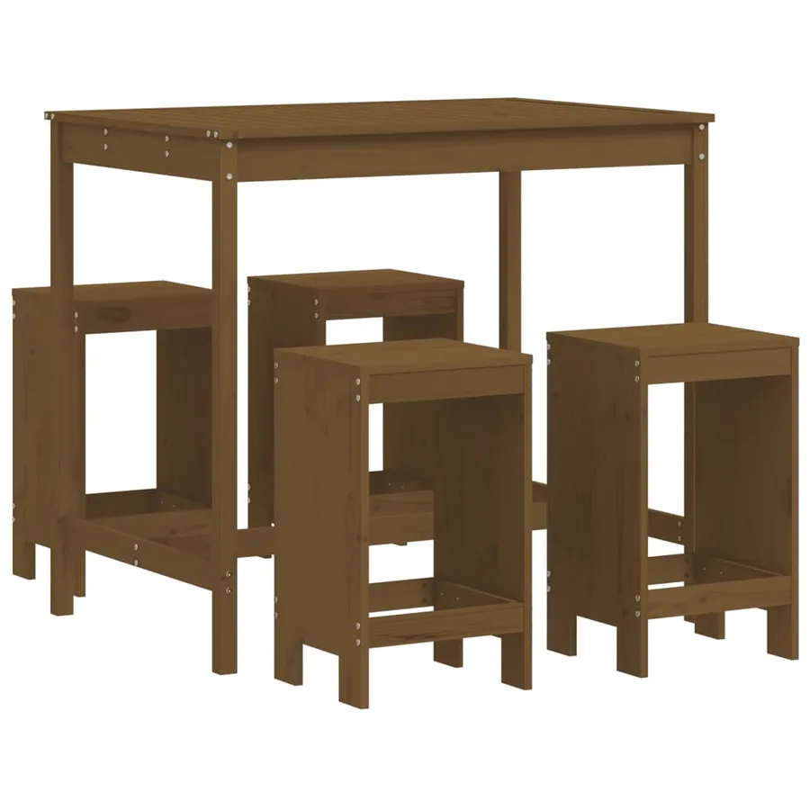 Ensemble de bar de jardin 5 pcs marron miel bois de pin massif - 2
