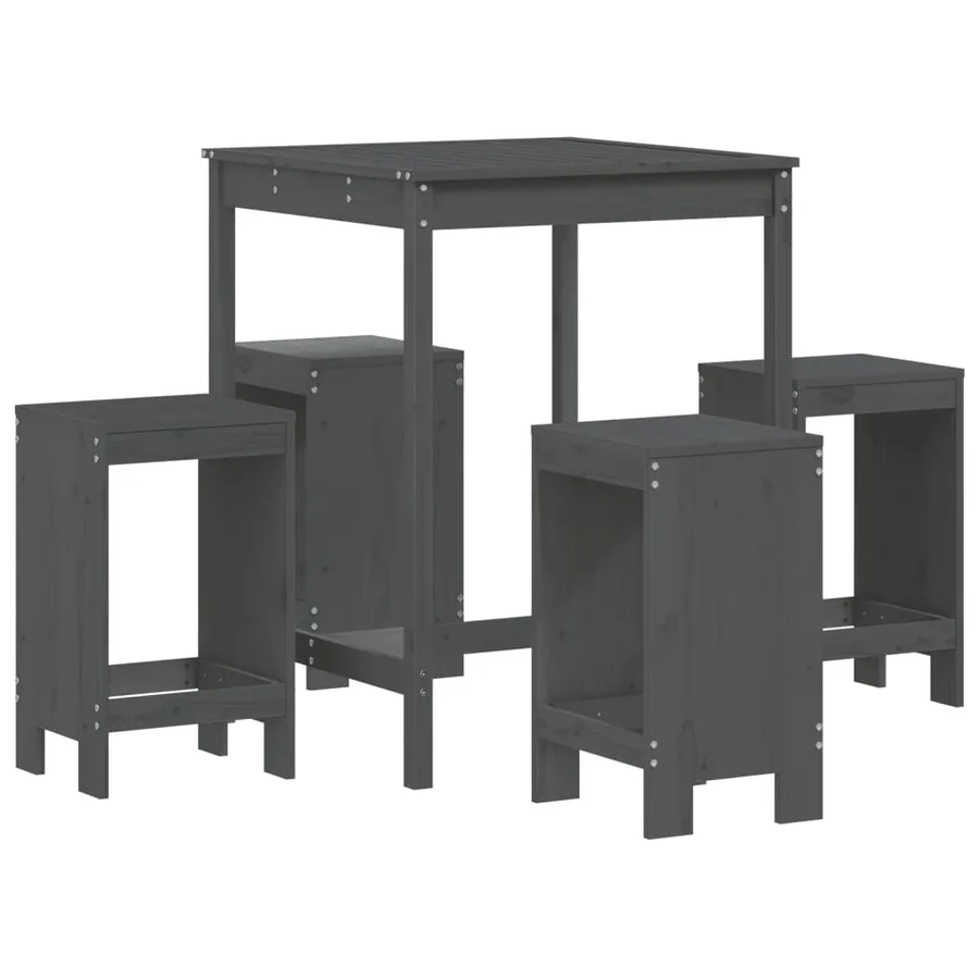 Ensemble de bar de jardin 5 pcs gris bois de pin massif - 2