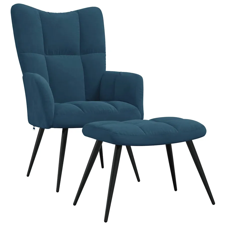 Chaise de relaxation avec tabouret Bleu Velours - 2