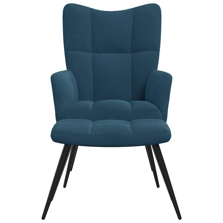 Chaise de relaxation avec tabouret Bleu Velours - 3