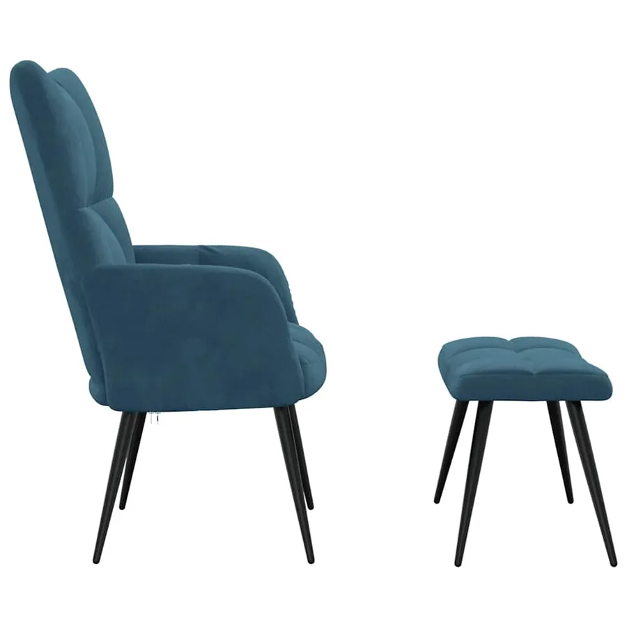 Chaise de relaxation avec tabouret Bleu Velours - 4