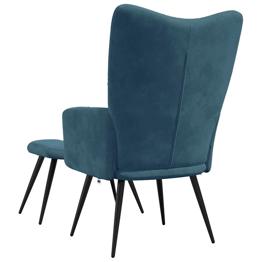 Chaise de relaxation avec tabouret Bleu Velours - 5