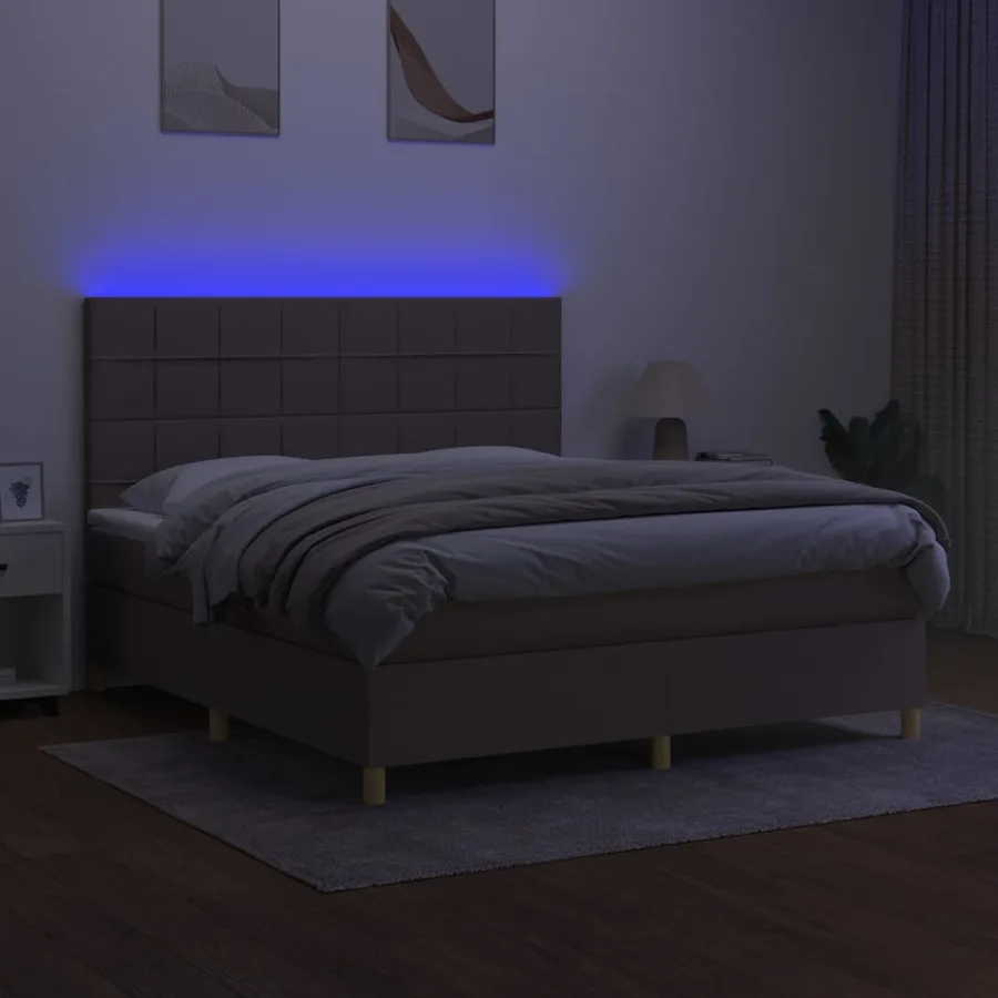 Sommier à lattes de lit et matelas et LED Taupe 160x200cm Tissu - 4